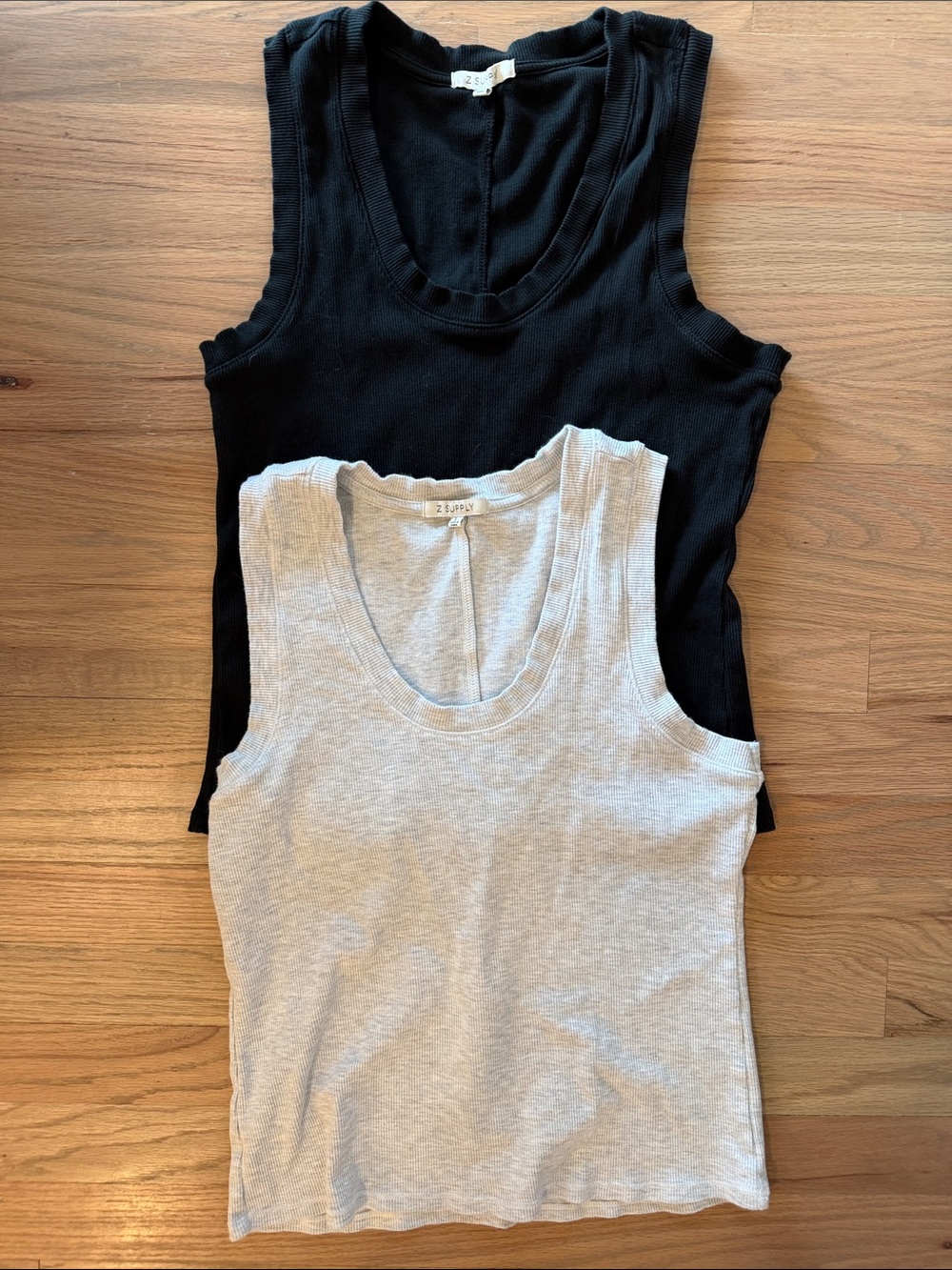 2 Z Supply Sirena Ribbed Tank Set - Black & Heathered Gray - Women’s Large